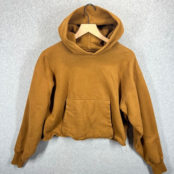 Yeezy Gap Tops - YZY Yeezy Gap Hoodie Womens S‎ Brown Double Layer Cropped Pullover EUC